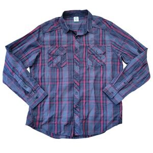 Rustic Blue XL Plaid Button Down Shirt Red Grey Black Long Sleeve Pocket Lodge